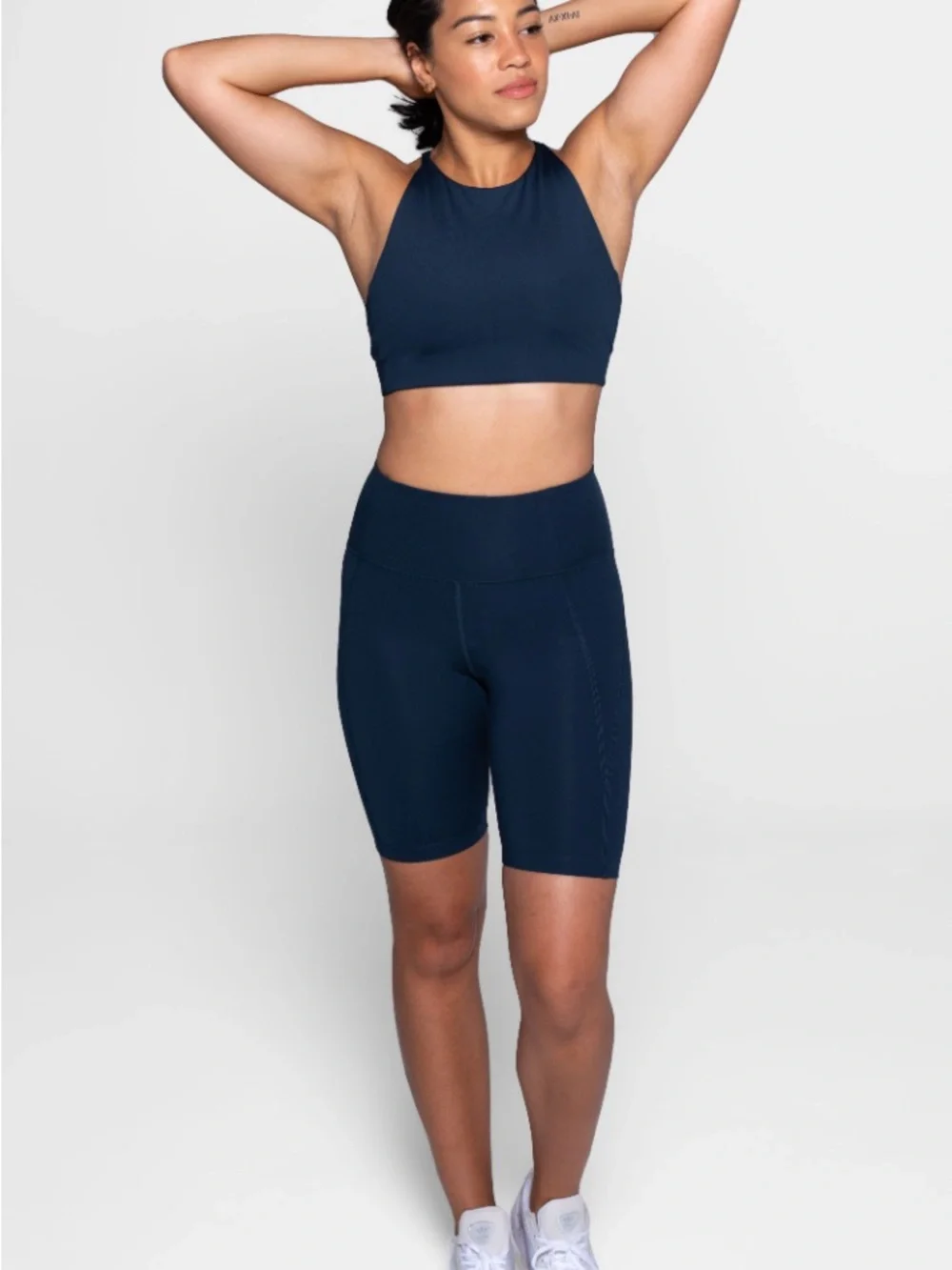 High-Neck Navy Crop Bralette - Women's Intimates| Girlfriend Collective| Topanga